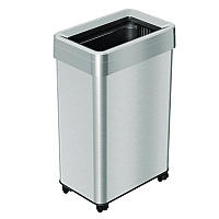 Open Top Trash Can with Wheels, Rectangular, 16 gal, Plastic/Stainless Steel, Silver (HLS16UOTM)