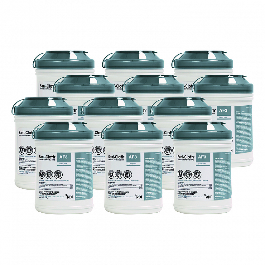 Sani-Cloth AF3 Germicidal Disposable Wipes, 6 x 6.75, White, 160 Wipes/Canister, 12 Canisters/Carton (P13872)