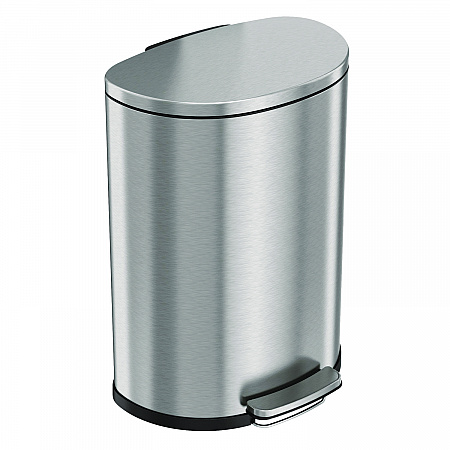 Step Pedal Trash Can, 13 gal, Half-Round Plastic/Stainless Steel, Silver (HLSS13D)