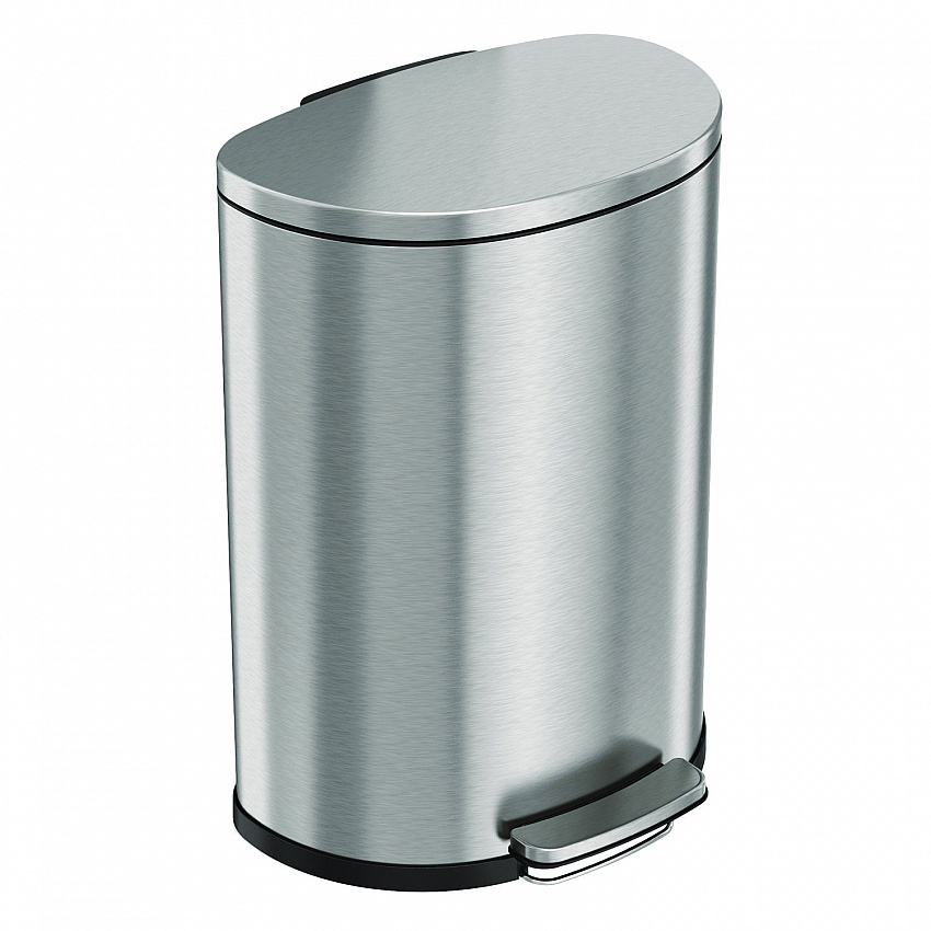 Step Pedal Trash Can, 13 gal, Half-Round Plastic/Stainless Steel, Silver (HLSS13D)