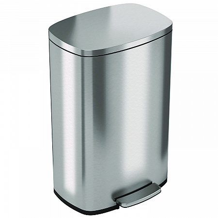 Step Pedal Trash Can, 13 gal, Plastic/Stainless Steel, Silver (HLSS13R)
