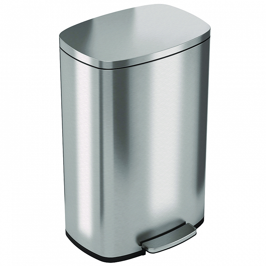 Step Pedal Trash Can, 13 gal, Plastic/Stainless Steel, Silver (HLSS13R)