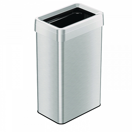 Open Top Trash Can, Rectangular, 18 gal, Plastic/Stainless Steel, Silver (HLS18UOT)