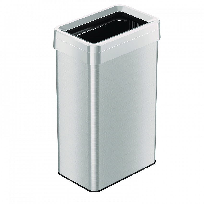 Open Top Trash Can, Rectangular, 18 gal, Plastic/Stainless Steel, Silver (HLS18UOT)