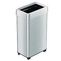 Open Top Trash Can with Wheels, 18 gal, Plastic Stainless Steel, Silver (HLS18UOTM)