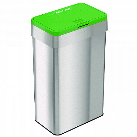 Open Top Compost Bin with Color-Coded Lid, 21 gal, Plastic/Stainless Steel, Silver/Green (HLS21UOTCOP)