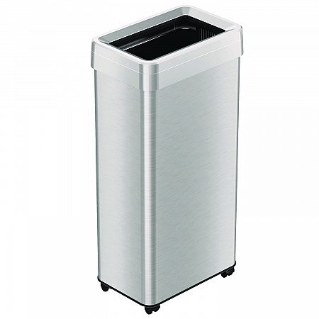 Open Top Trash Can with Wheels, 21 gal, Plastic/Stainless Steel, Silver (HLS21UOTM)