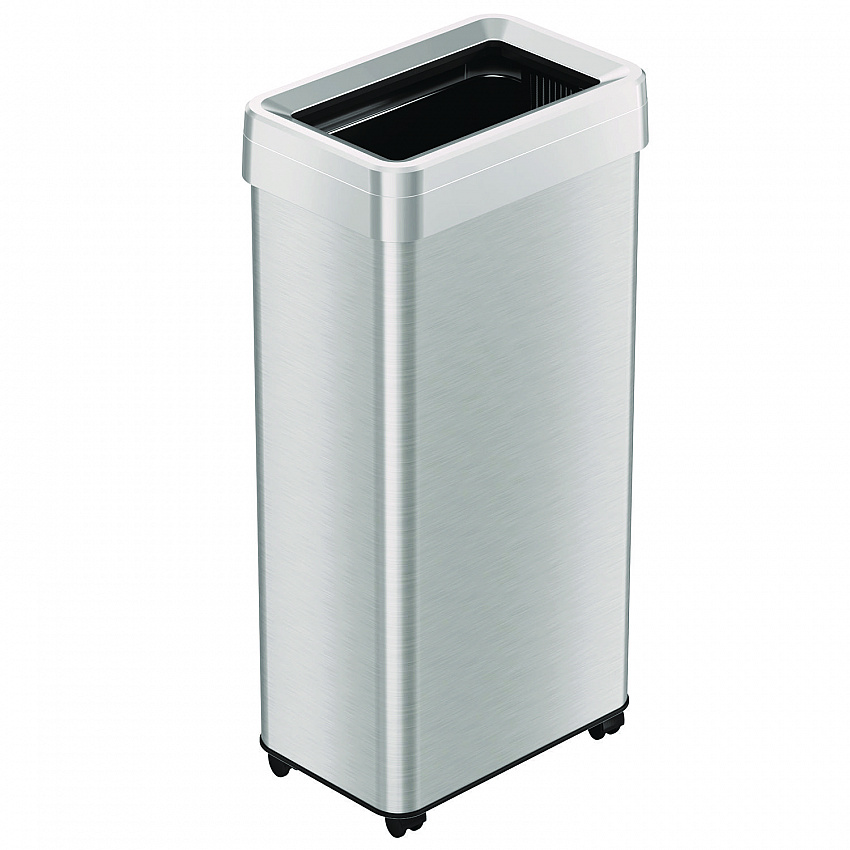Open Top Trash Can with Wheels, 21 gal, Plastic/Stainless Steel, Silver (HLS21UOTM)