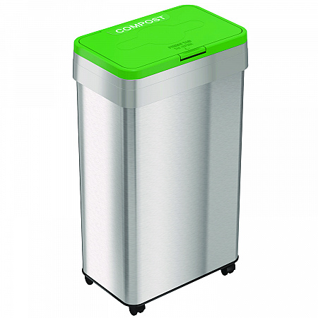 Open Top Compost Bin with Wheels and Color-Coded Lid, 21 gal, Plastic/Stainless Steel, Silver/Green (HLS21UOTMCOP)