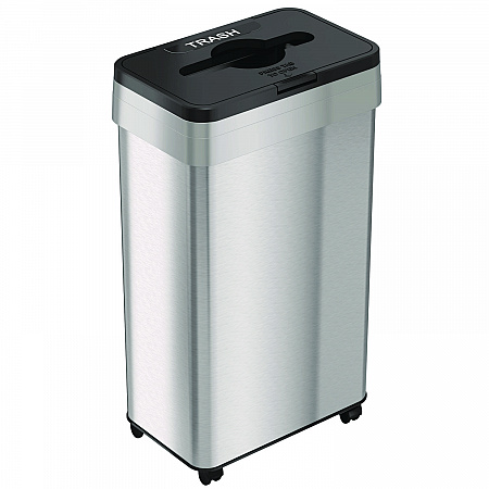 Open Top Trash Bin with Wheels and Color-Coded Lid, 21 gal, Plastic/Stainless Steel, Silver/Black (HLS21UOTMTRS)
