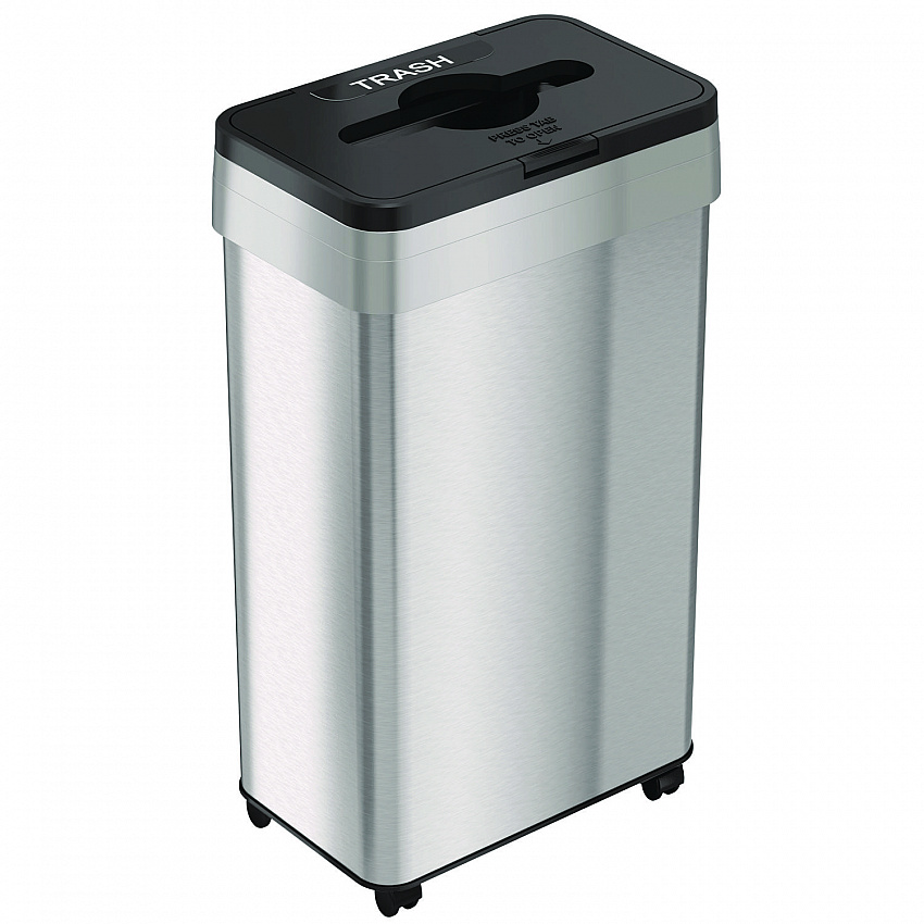 Open Top Trash Bin with Wheels and Color-Coded Lid, 21 gal, Plastic/Stainless Steel, Silver/Black (HLS21UOTMTRS)