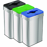 Open Top Trash Can/Recycle Bin/Compost Bin w/Color-Coded Lids Set, 21 gal, Plastic/Stainless Steel, Silver/Black/Blue/Green (HLS21UOTTRIO)