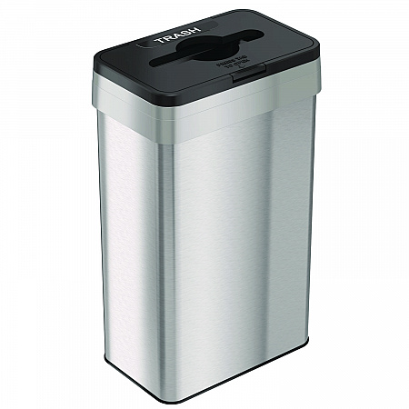 Open Top Trash Can with Color-Coded Lid, 21 gal, Plastic/Stainless Steel, Silver/Black (HLS21UOTTRS)