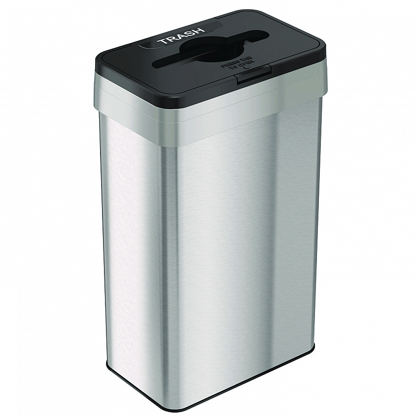 Open Top Trash Can with Color-Coded Lid, 21 gal, Plastic/Stainless Steel, Silver/Black (HLS21UOTTRS)