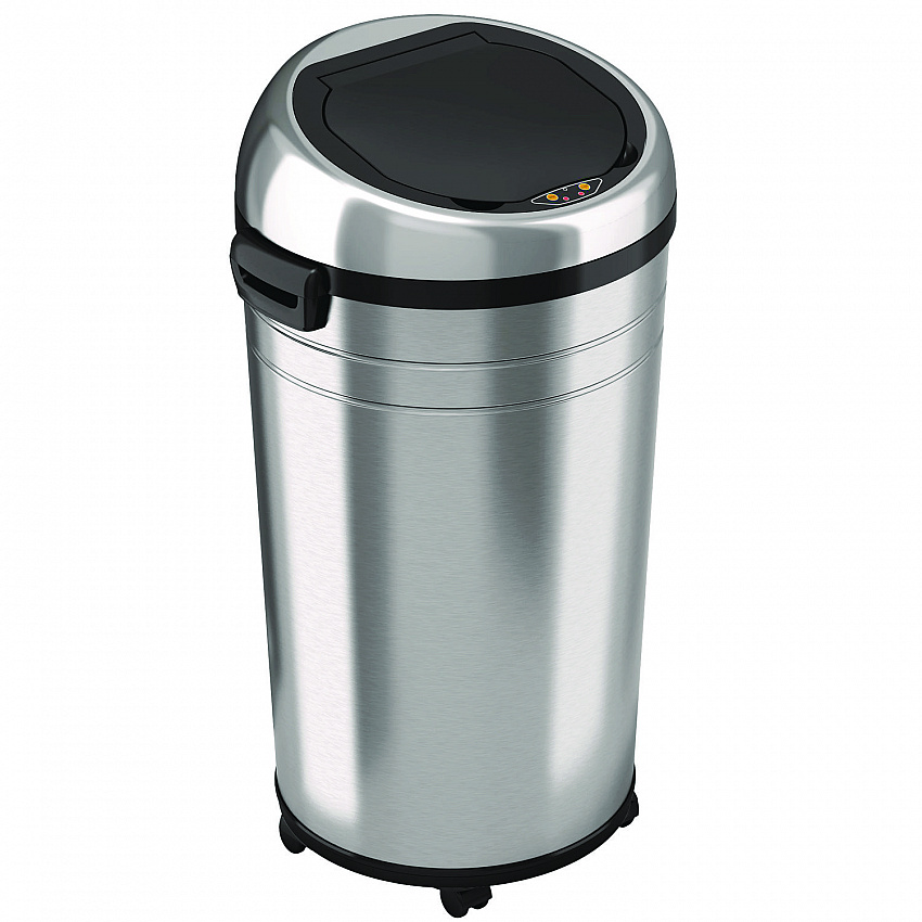Extra-Large Sensor Trash Can with Wheels, 23 gal, Plastic/Stainless Steel, Silver/Black (HLS23RC)