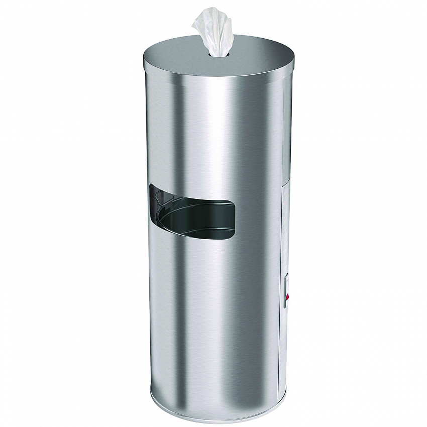 Side-Entry Trash Can with Gym Wipe Dispenser, 9 gal, Stainless Steel, Silver (HLSC09WSR)
