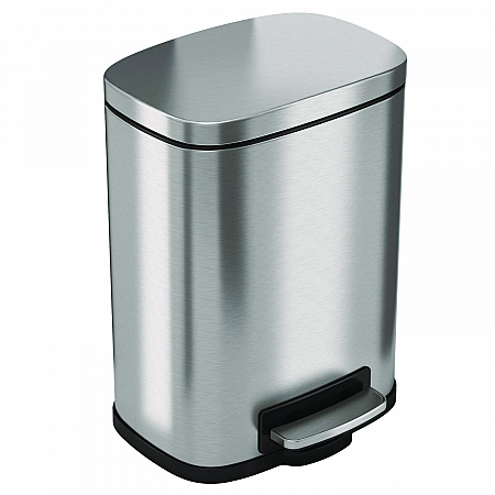 Step Pedal Trash Can, 1.3 gal, Plastic/Stainless Steel, Silver (HLSS01R)