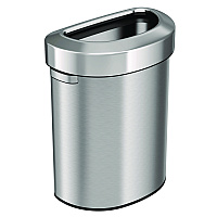 Open Top Trash Can, Half-Round, 18 gal, Plastic/Stainless Steel, Silver (HLS18DOT)