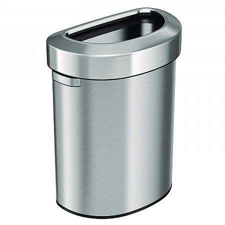 Open Top Trash Can, Half-Round, 18 gal, Plastic/Stainless Steel, Silver (HLS18DOT)