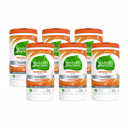 Botanical Disinfecting Wipes, 7 x 8, Lemongrass Citrus, 70 Count, 6/Carton (22813CT)