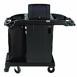Compact Premium Housekeeping Cart, Plastic, 1 Shelf, 23.25" x 53.22" x 53.06", Black (HKCCH200)