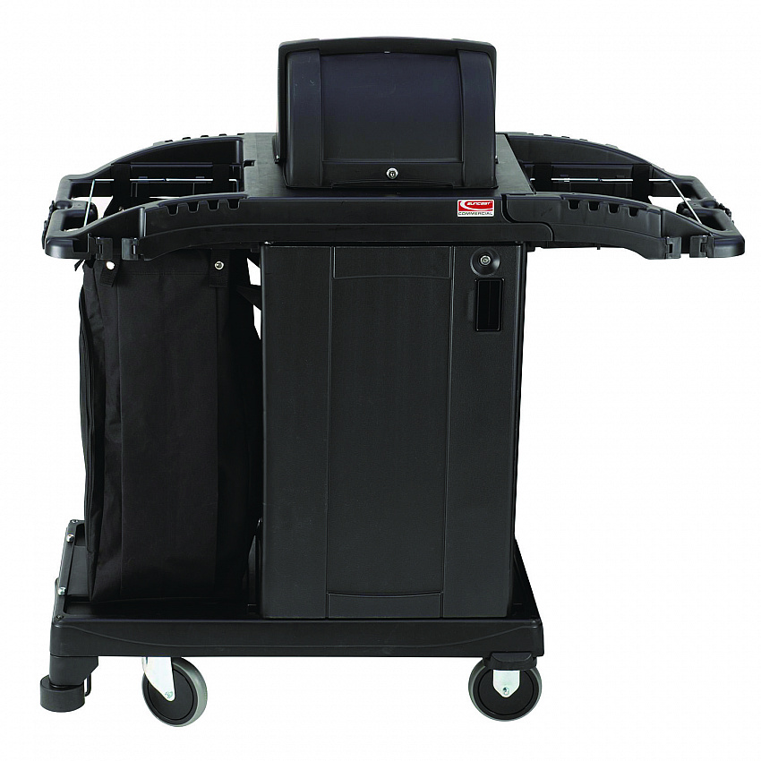 Compact Premium Housekeeping Cart, Plastic, 1 Shelf, 23.25" x 53.22" x 53.06", Black (HKCCH200)