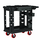 Heavy Duty Plus Utility Cart, Plastic, 2 Shelves, 6 Bins, 500 lb Capacity, 19.5" x 41.78" x 34.81", Black (PUCHD1937)