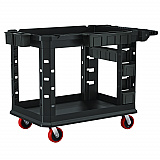 Heavy Duty Plus Utility Cart, Plastic, 2 Shelves, 6 Bins, Capacity, 26.5" x 48.78" x 34.81", Black (PUCHD2645)
