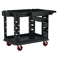 Heavy Duty Plus Utility Cart, Plastic, 2 Shelves, 6 Bins, Capacity, 26.5" x 48.78" x 34.81", Black (PUCHD2645)