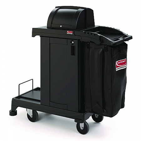 High Security Housekeeping Cart, Plastic, 1 Shelf, 3 Bins, 23.19 x 53.23 x 53.02, Black (CCH255A)