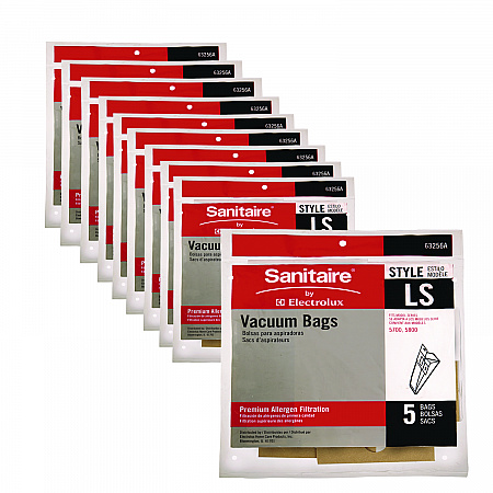 Commercial Upright Vacuum Cleaner Replacement Bags, Style LS, 5/Pack, 10 Packs/Carton (63256A10CT)