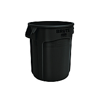 Vented Round Brute Container, 32 gal, Plastic, Black, 6/Carton (1867531CT)