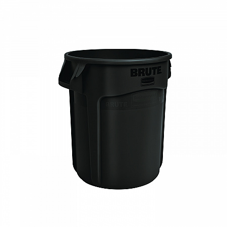 Vented Round Brute Container, 32 gal, Plastic, Black, 6/Carton (1867531CT)