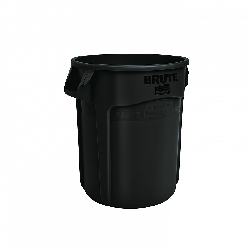 Vented Round Brute Container, 32 gal, Plastic, Black, 6/Carton (1867531CT)