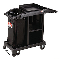 Compact Standard Housekeeping Cart, Plastic, 1 Shelf, 23.25" x 53.18" x 46.57", Black (HKCCT100)