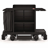 Partially Assembled Premium Housekeeping Cart, Plastic, 1 Shelf, 24 x 62.13 x 49.75, Black (HKC2002)