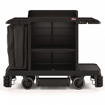 Partially Assembled Premium Housekeeping Cart, Plastic, 1 Shelf, 24 x 62.13 x 49.75, Black (HKC2002)