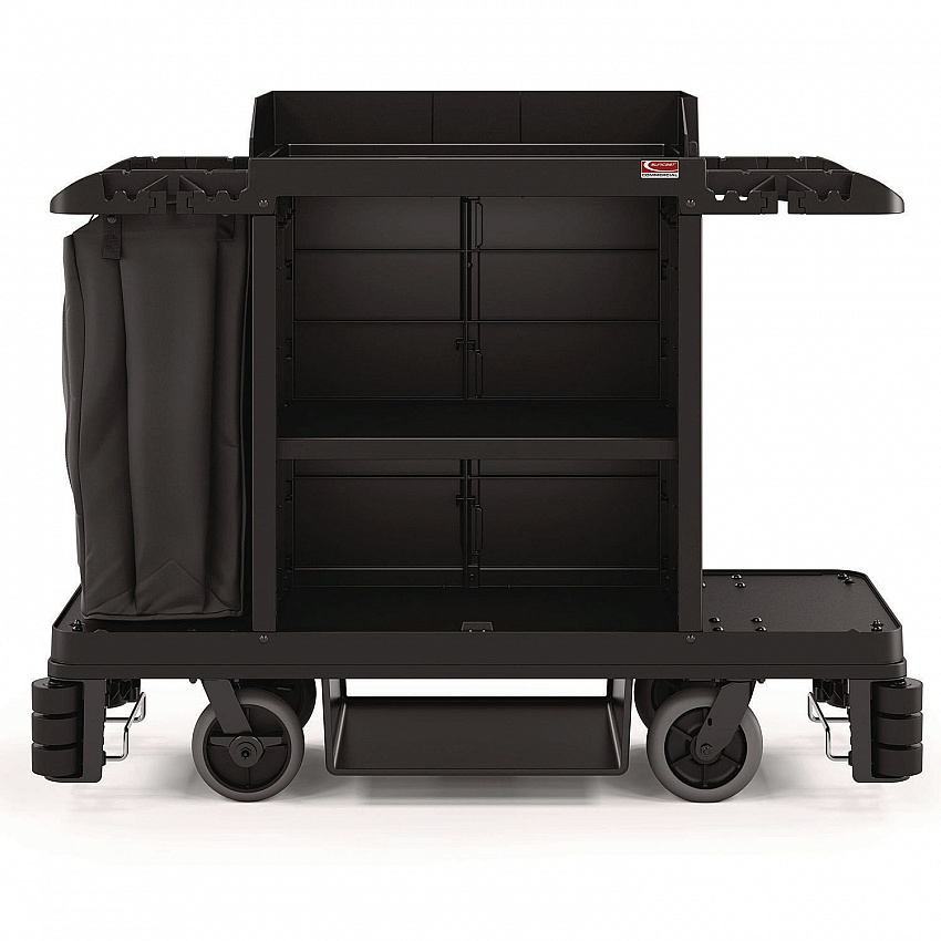 Partially Assembled Premium Housekeeping Cart, Plastic, 1 Shelf, 24 x 62.13 x 49.75, Black (HKC2002)