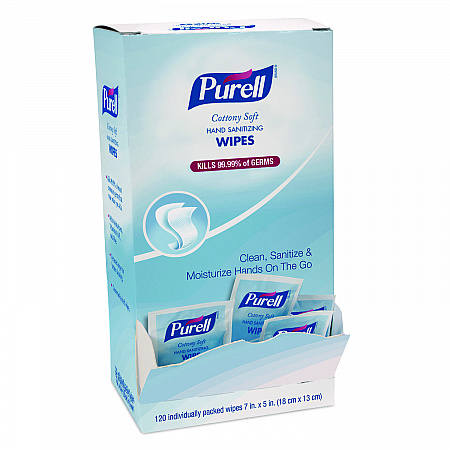 Cottony Soft Individually Wrapped Sanitizing Hand Wipes, 5 x 7, Unscented, White, 120/Box (902712BX)