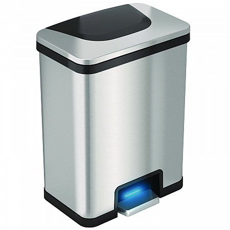 Step Pedal-Sensor Trash Can, 13 gal, Plastic/Stainless Steel, Silver/Black (HLS13SB)