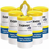 Everwipe by Tork Disinfectant Wipe Canisters, 1-Ply, 7 x 7, Lemon, White, 75 Sheets/Canister, 6/Carton (192820)