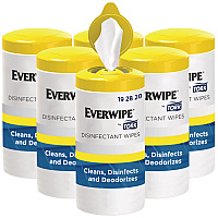 Everwipe by Tork Disinfectant Wipe Canisters, 1-Ply, 7 x 7, Lemon, White, 75 Sheets/Canister, 6/Carton (192820)