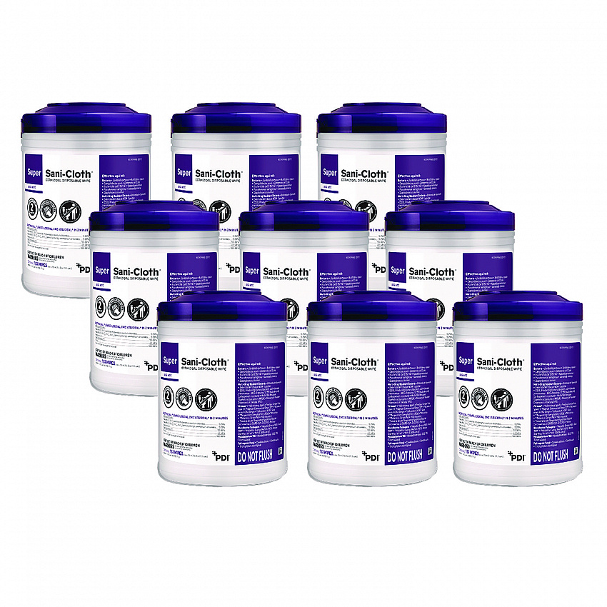 Super Sani-Cloth Germicidal Disposable Wipes, 1-Ply, 6 x 6.75, Unscented, White, 160/Canister, 12 Canisters/Carton (Q55172)