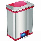 Step Pedal-Sensor Trash Can, 13 gal, Plastic/Stainless Steel, Silver/Red (HLS13SR)