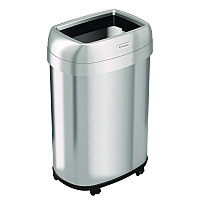 Open Top Trash Can with Wheels, Oval, 13 gal, Plastic/Stainless Steel, Silver (HLS13STVM)