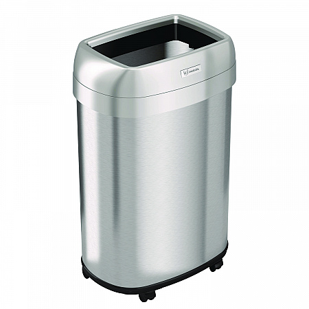 Open Top Trash Can with Wheels, Oval, 13 gal, Plastic/Stainless Steel, Silver (HLS13STVM)