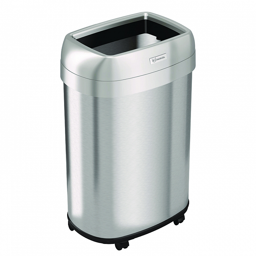Open Top Trash Can with Wheels, Oval, 13 gal, Plastic/Stainless Steel, Silver (HLS13STVM)