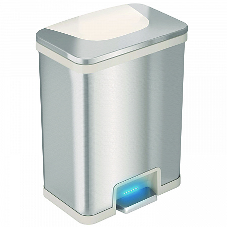 Step Pedal-Sensor Trash Can, 13 gal, Plastic/Stainless Steel, Silver/White (HLS13SW)