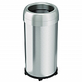Open Top Trash Can with Wheels, Round, 16 gal, Plastic/Stainless Steel, Silver (HLS16STRM)