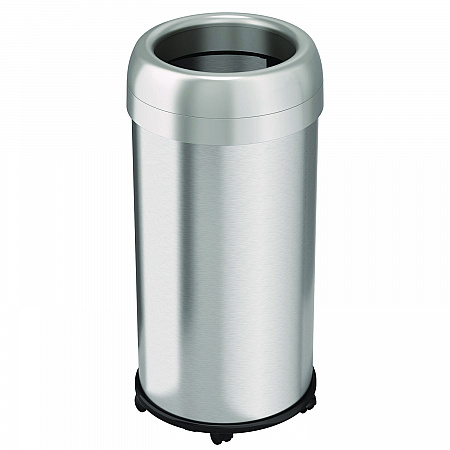 Open Top Trash Can with Wheels, Round, 16 gal, Plastic/Stainless Steel, Silver (HLS16STRM)